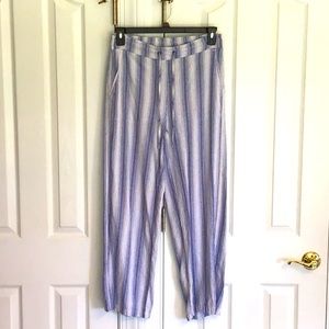 Blue, white striped summer pull-on pants, size S.